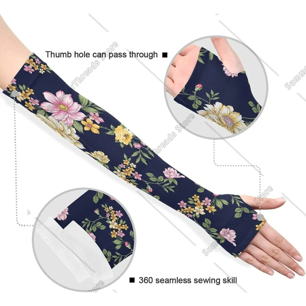 ปลอกแขนทําสวนลายดอกไม้พร้อมรูนิ้วหัวแม่มือปลอกแขนป้องกันแสงแดดฟาร์มสําหรับผู้หญิงผู้ชาย