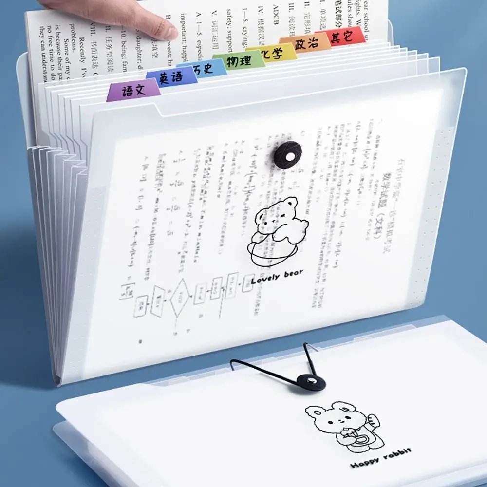 Cartoon Waterproof A4 File Folder Large Capacity 8/12Pockets Test Paper Storage Folder PP File Organizer Students