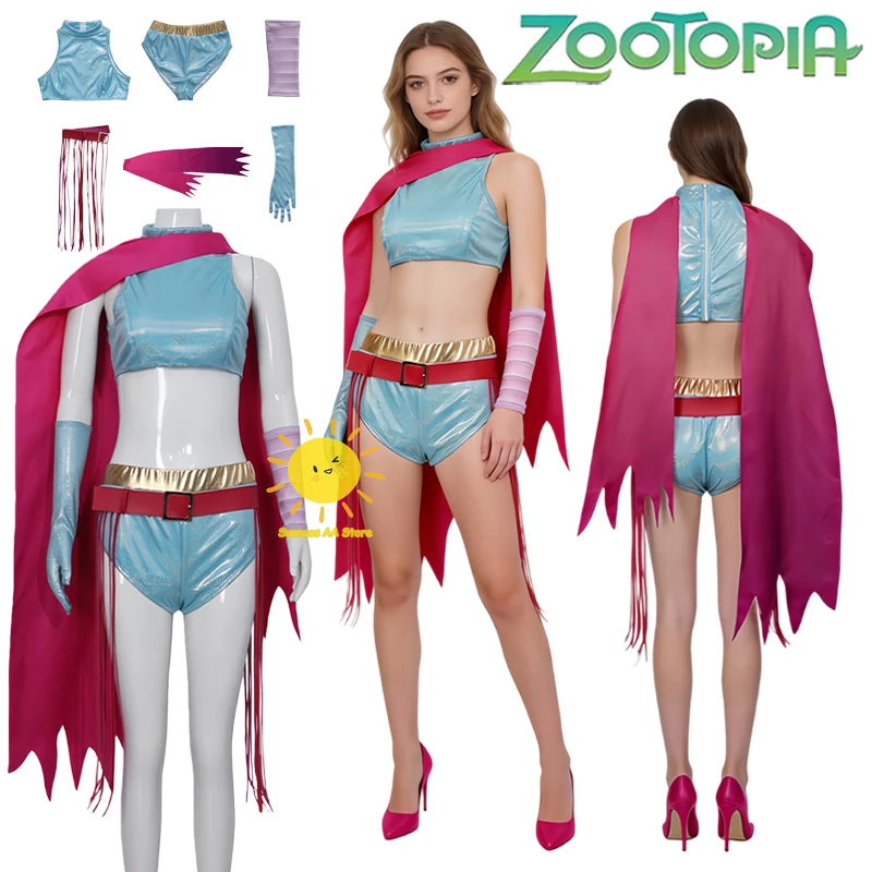 

Beast Kingdom Gazelle Cosplay Costumes Zootopia Cosplay Tops Shorts Scarf Glove Gazelle Suits Halloween Carnival Cos Adult Women