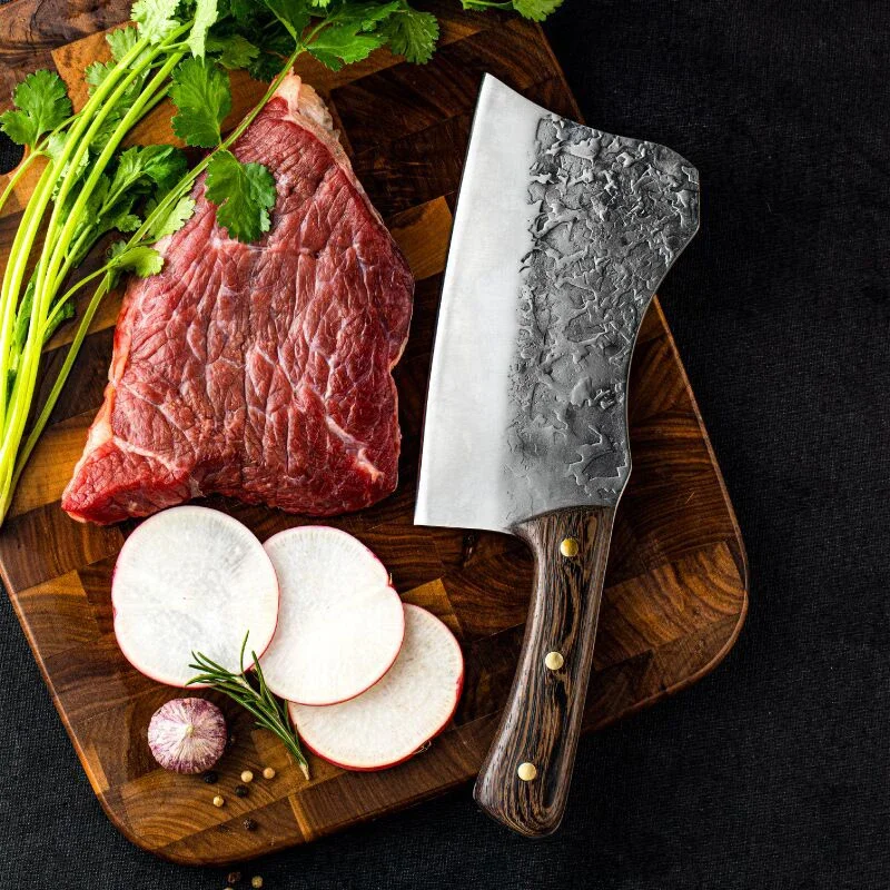 Faca de Corte de Osso de Hammer Grain Chef Knife Forjamento de Cozinha Aço Inoxidável