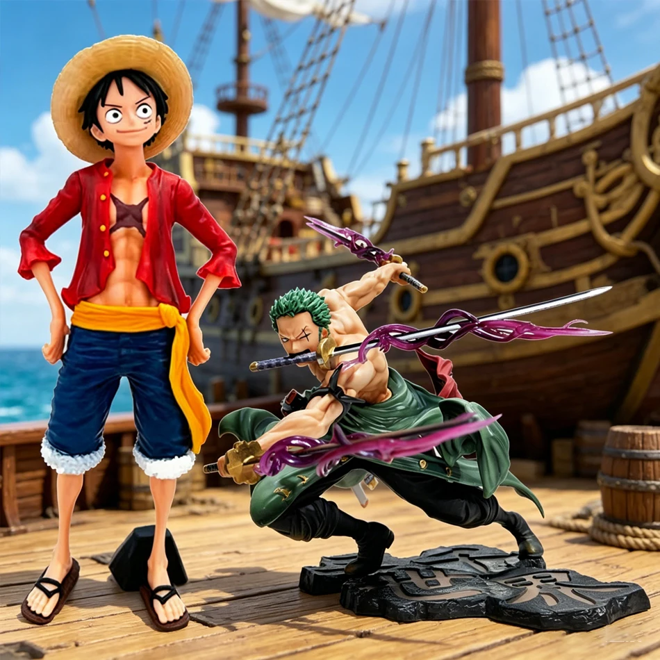 One Piece Anime Figure Smiley Luffy Three Form Face and GK Roronoa Zoro Three-blade Sa-maximum Manga Anime Statue Action Figure