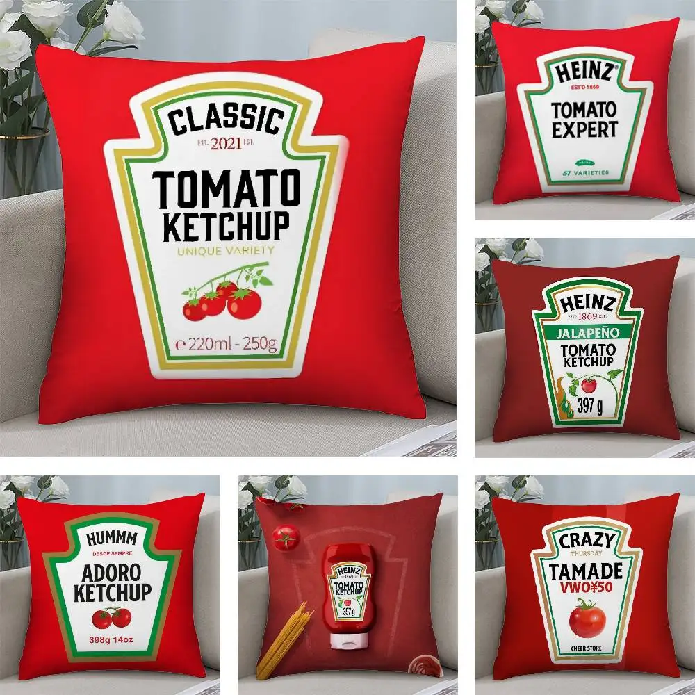 

Funny Ketchup Label Pillow Case Plush Fabric Soft Double Sided Print Sofa Cushion Cover Throw Pillow Covers