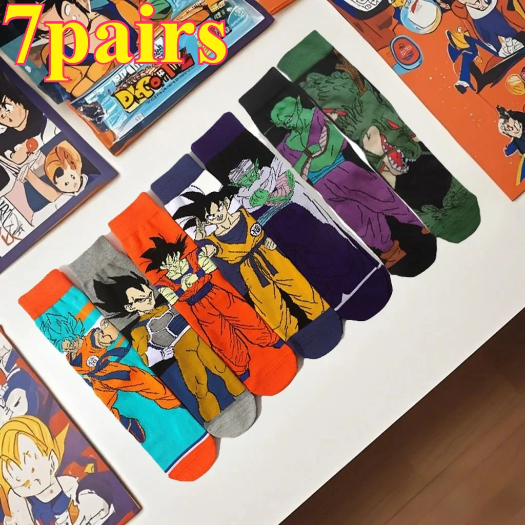 7 Pairs of New Fashionable Men's and Women's Anime Socks Dragon Ball Cosplay Hip-Hop Style Cosplay Clothing Matching