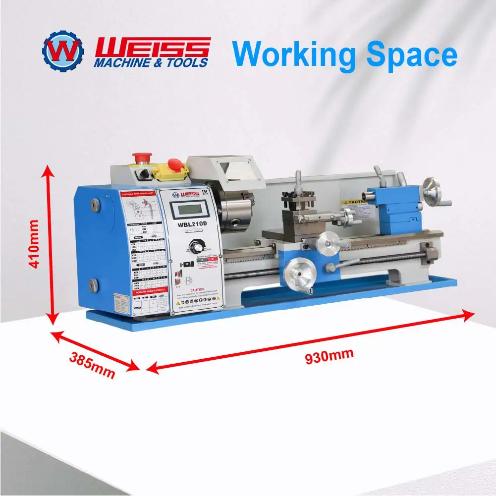 Tornio per metalli WEISS WBL210D 400mm Foro mandrino 38mm 1100W Motore BLDC Velocità variabile 2500 giri/min per la lavorazione dei metalli di precisione