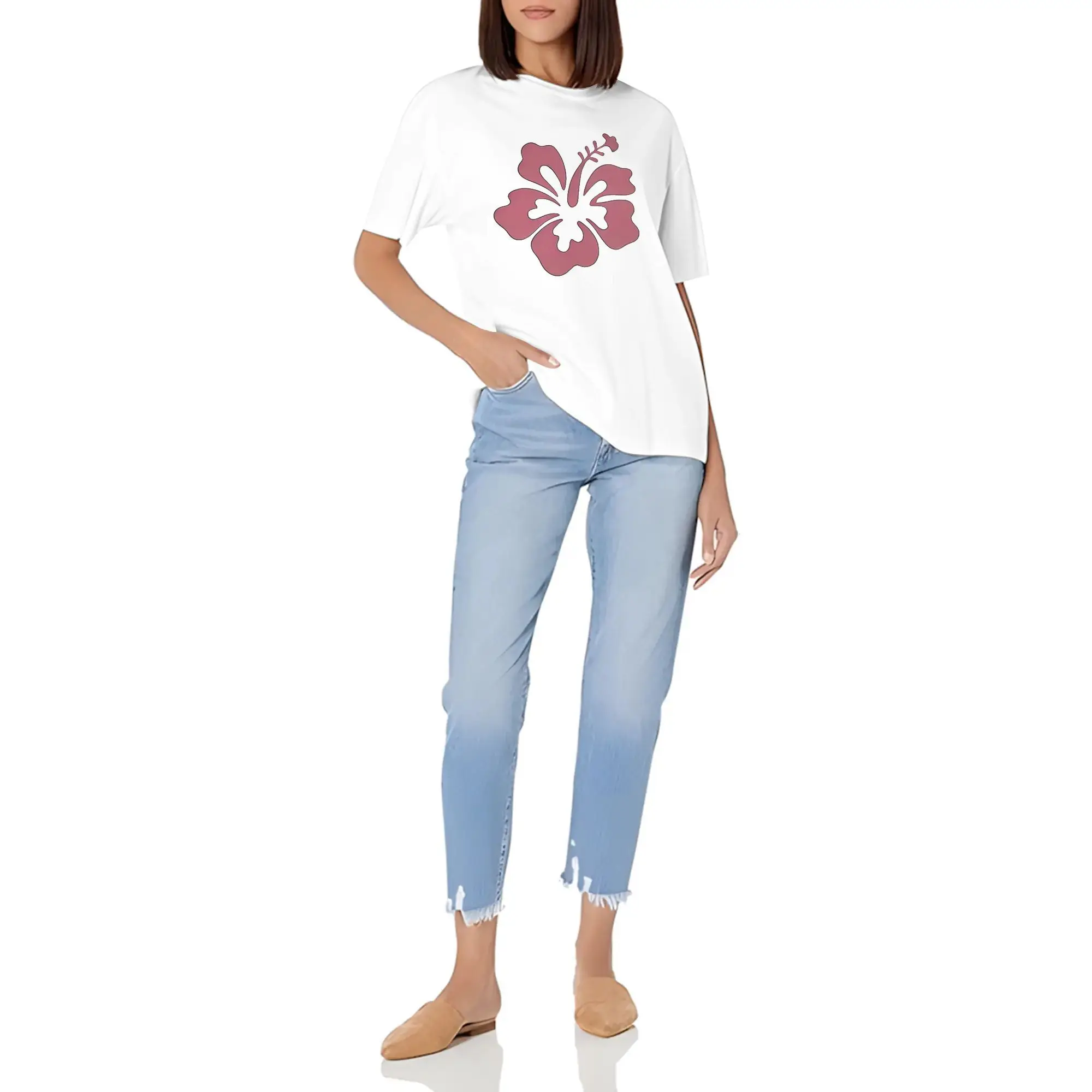 Printed Colored T Shirt Stylish With Minimalist Design Casual Versatile INS Style Beach Bum Surfing Shark Flower Sunset Graphic