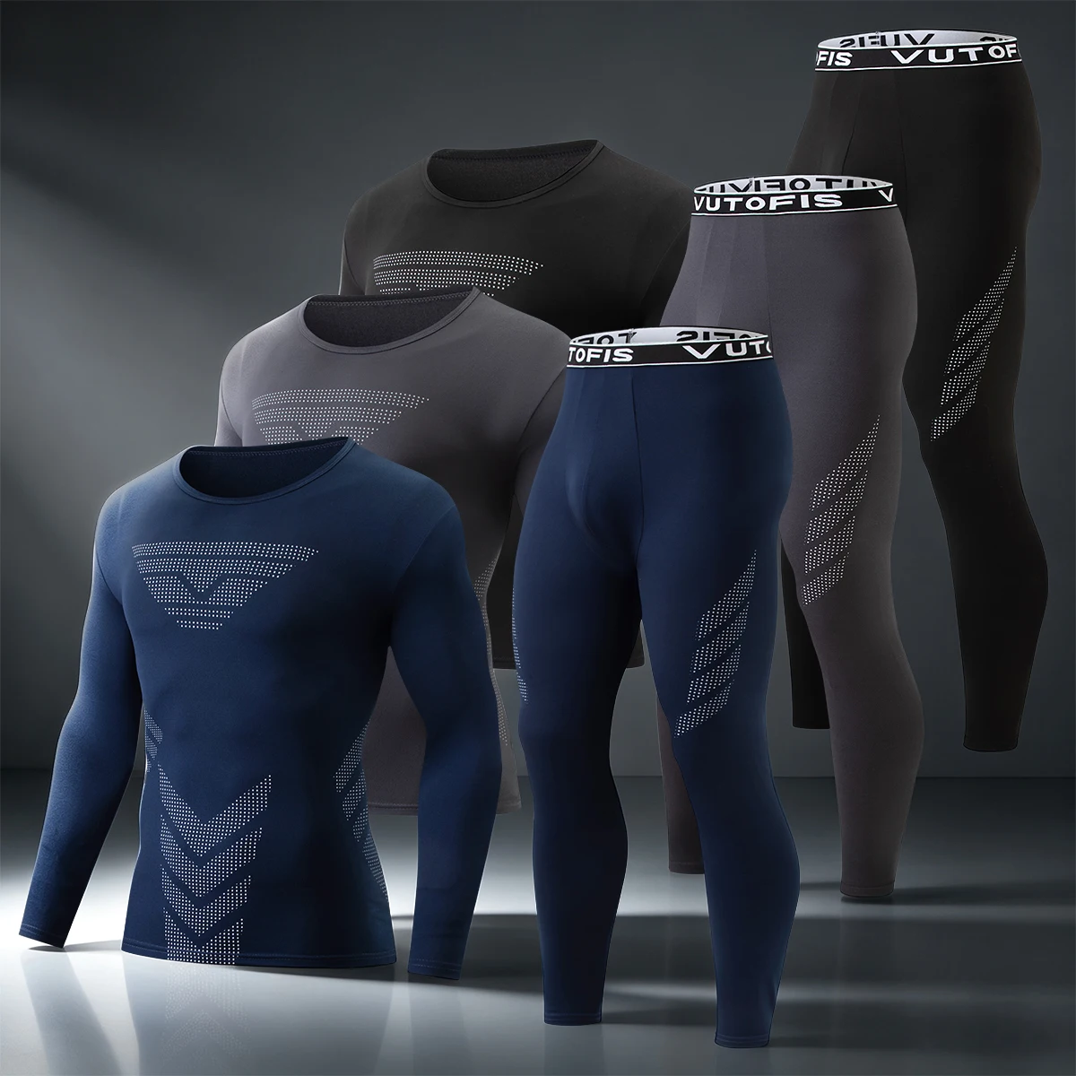 2-piece Men's Autumn/Winter Casual Sports Base Underwear Set Teenagers' Fitness Running Warm Long Sleeved Base Shirt And Pants