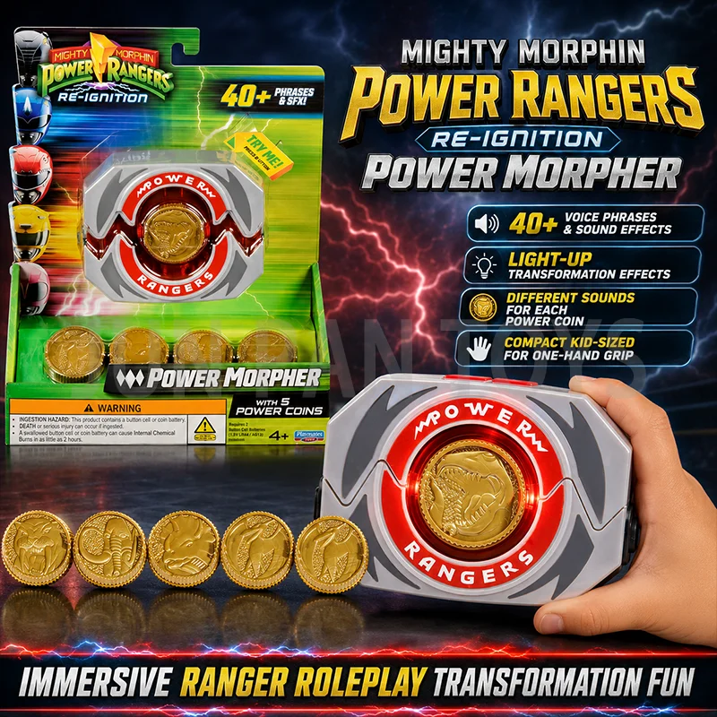 Mighty Morphin Power Rangers Re-Ignition Power Morpher Original com 5 Moedas de Poder, Brinquedo Infantil para Meninos com Luzes e Mais de 40 Sons