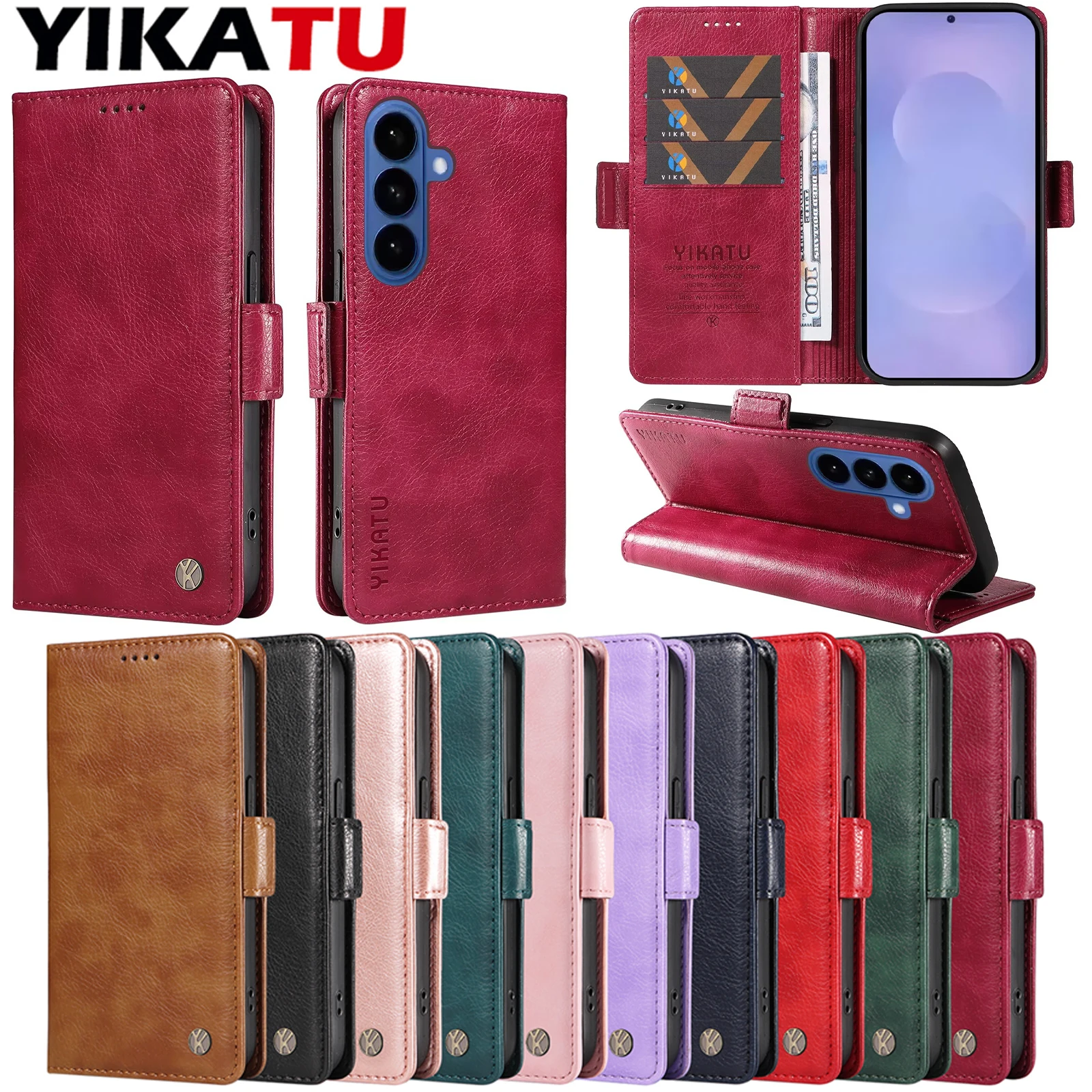 Funda de cuero tipo billetera a la moda para Samsung Galaxy A9 2018 A8 A7 A6 Plus A5 2017 A3 2016 A14 A13 Lite A12 A10S A10 A17 A16 A15 Coque