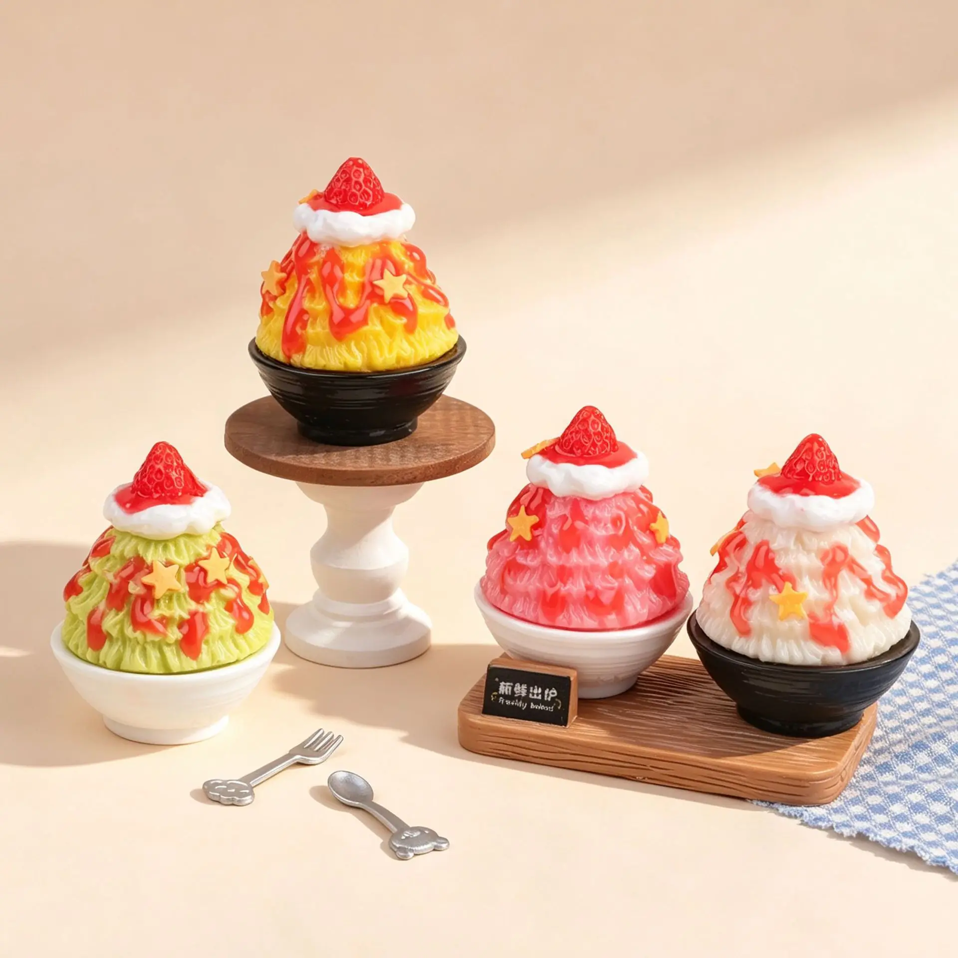 Mini Strawberry Shaved Ice Model Japanese Food Dessert Sweet Food Miniature Dessert DIY Resin Pendant Desktop Decoration Craft
