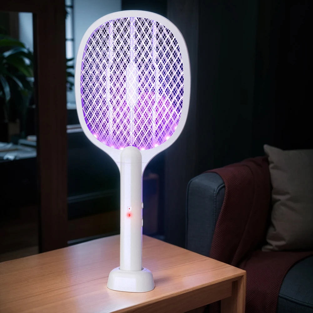 2 in 1 Bug Zapper Racket Handheld Electric Fly Swatter Fly Killer and Mosquito Trap Lamp for Home Bedroom Office Indoor Outdoor