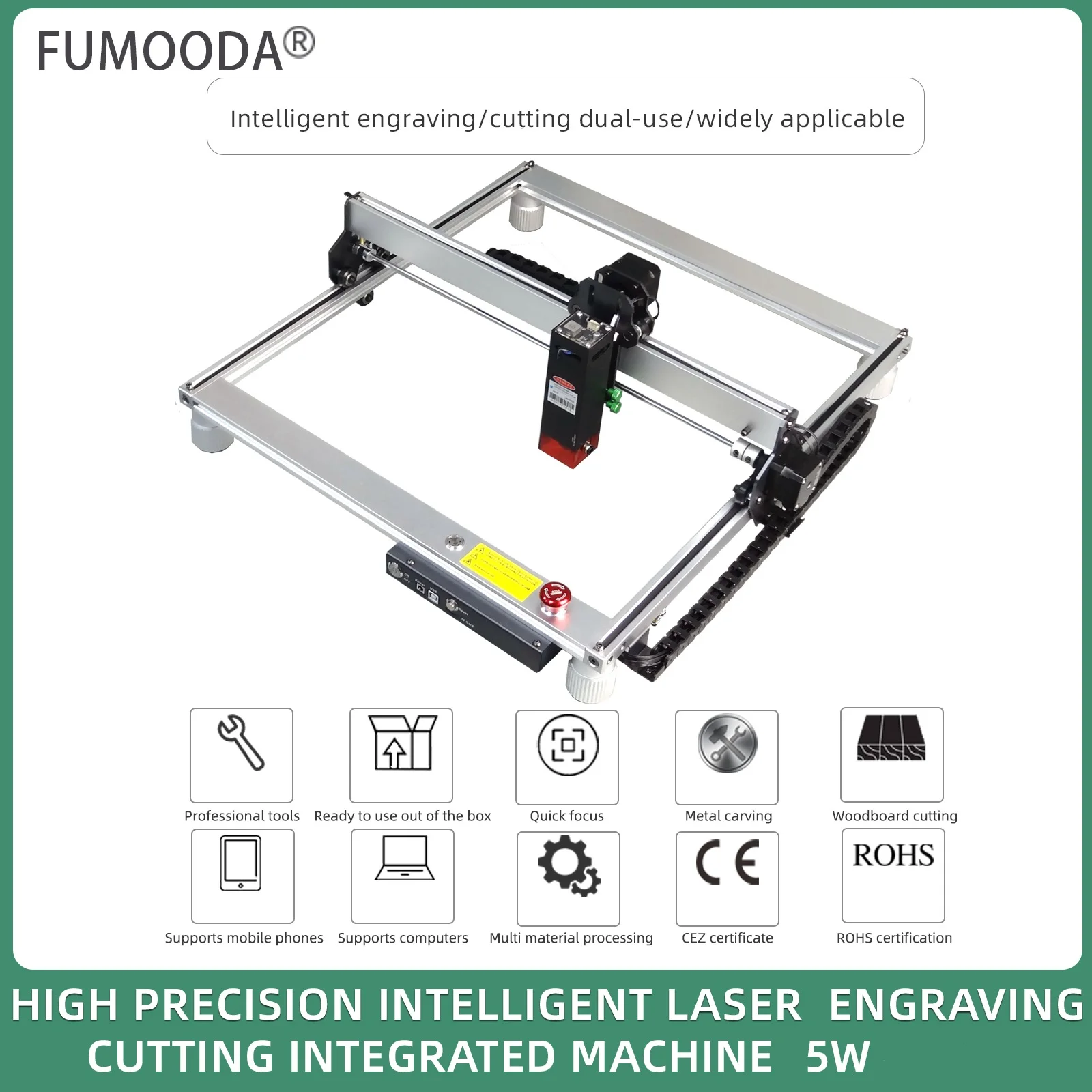 

5W Laser Engraver Cutting Engraving Machine Laser Cutter High Precision Sliver 400x400mm