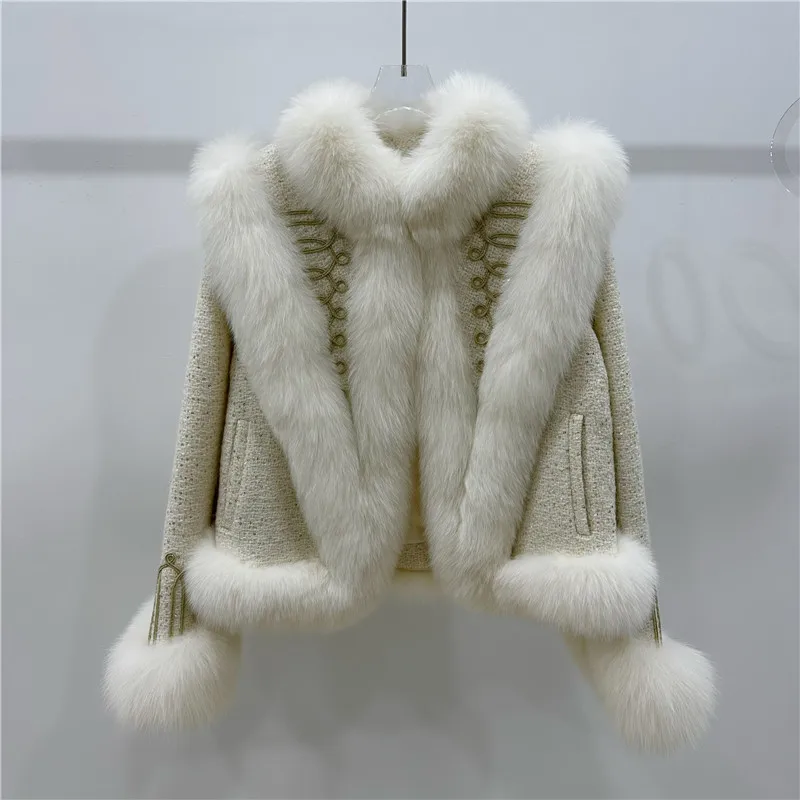 

2023 Autumn Winter Real Natural Fox Fur Coat Goose Down Jacket Women Ladies Outerwear Female Coat