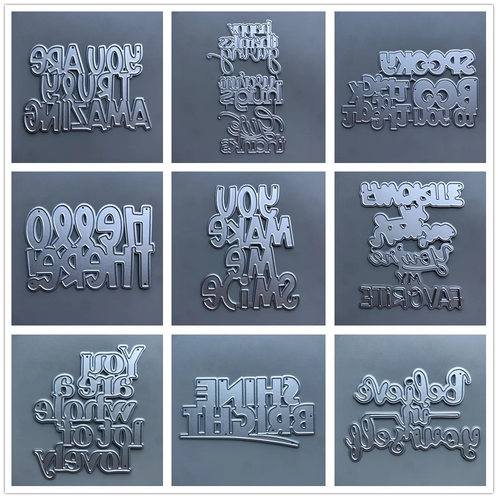 (27 Styles) Words Sentiments Metal Cutting Dies Stencils for Decoration Scrapbooking Embossing Paper Templates Molds Crafts