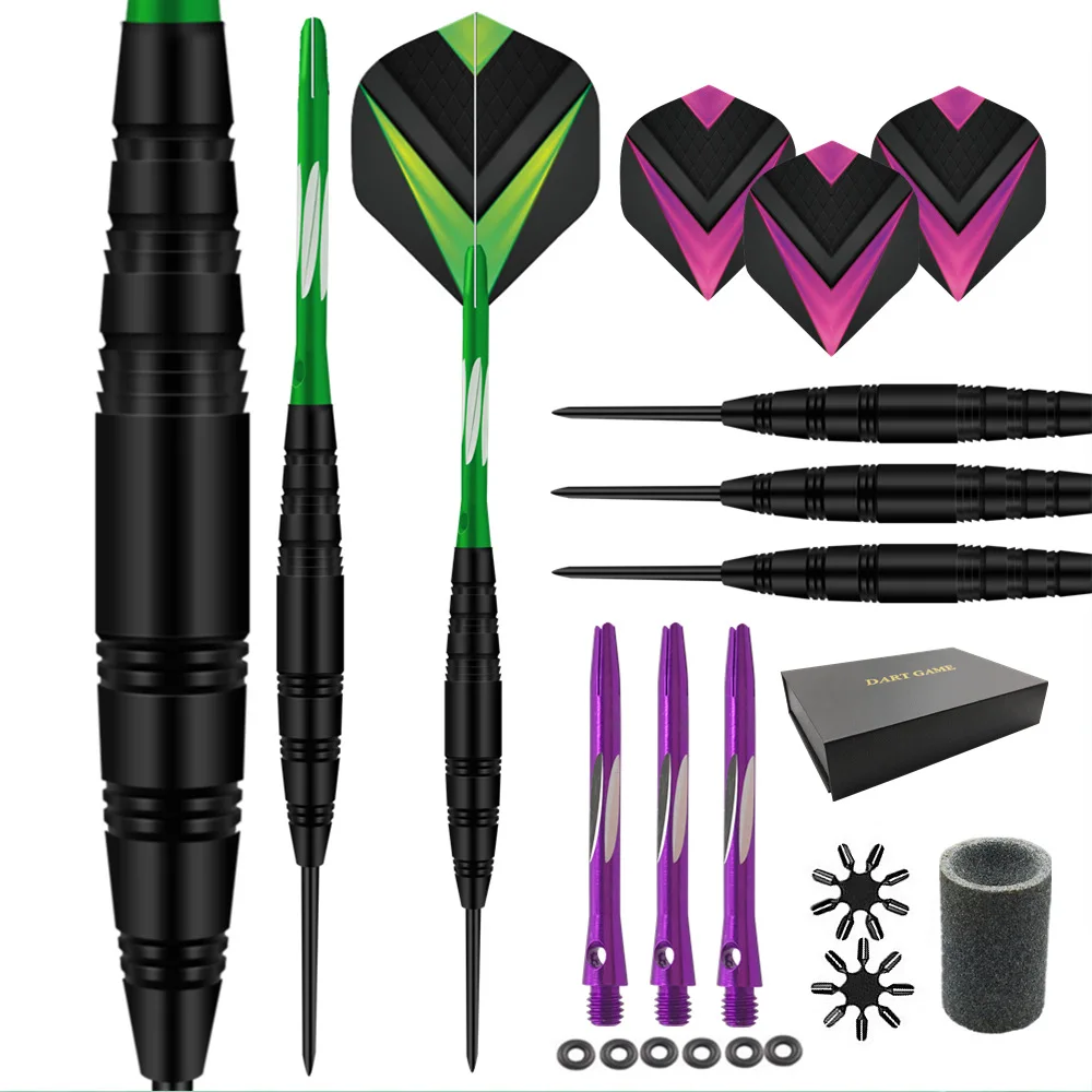 6 Pieces Professional Darts Kids and Adult Gift Set Steel Tip Iron Barrel Aluminum Shaft PET Flight Darts Game