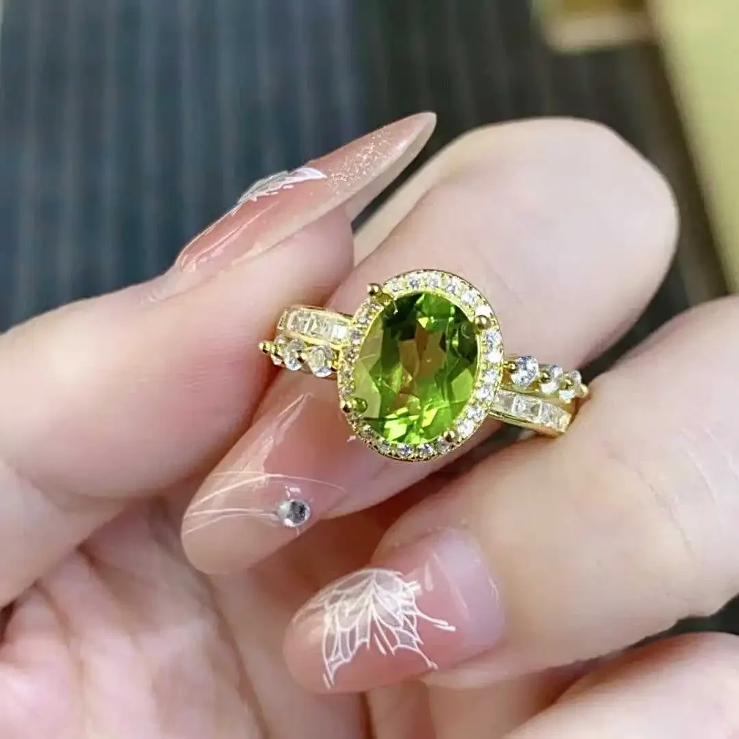 1ct 7mm *9mmVVS Grade Natural Perdiot Ring for Daily Wear Solid 925 Silver Peridot Jewelry Woman Brithday Gift