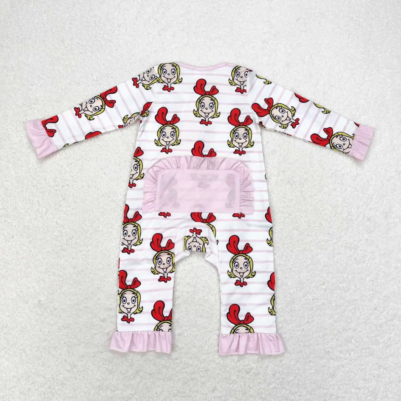 Match Fashion Baby Girls Bamboo Christmas Girls Pink Striped Lace Long Sleeve Long Pants Pajama Set Romper Wholesale Clothes