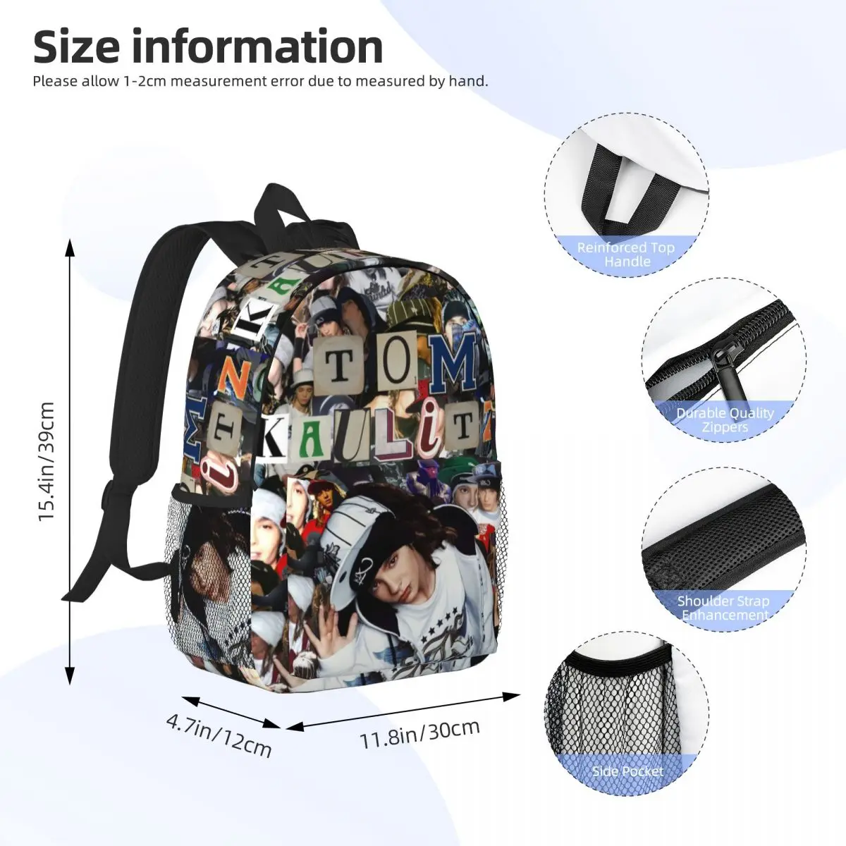 Tokio Hotel Tom Kaulitz Music Band Backpack Daypack Large Capacity Boys Girls BookBag Shoulder Bags for Men Women School Bag