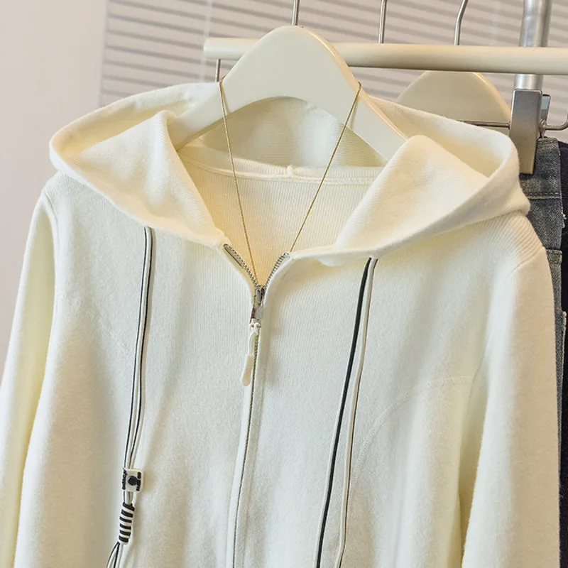 HKSH Hooded Knitted Top For Women Autumn New Zipper Long Sleeve High Street Elegant Tide Chic OverSized Sweater Cardigan HK10990