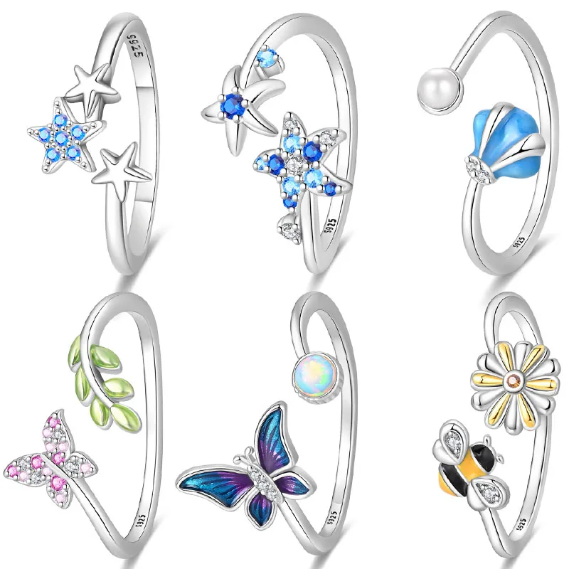 

Новое оригинальное кольцо из стерлингового серебра 925 пробы с морской звездой, ракушкой, бабочкой и пчелой для женщин, идеально подходит для свадеб, вечеринок и в качестве подарка.