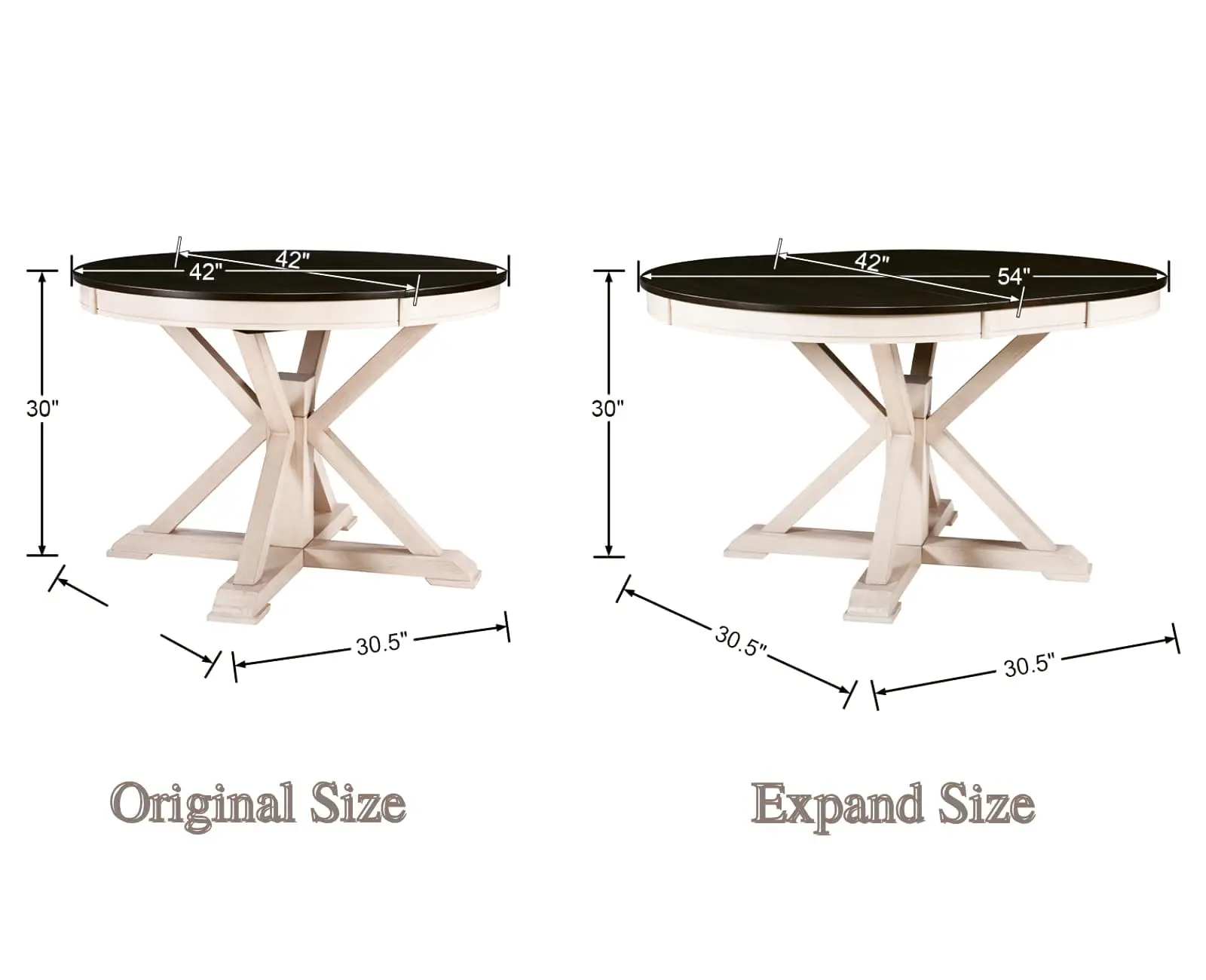 42-54 Inches Extendable Dining Table for 4-6 People, Oval Shape/Round Kitchen Table with Trestle Pedestal Base, Wooden