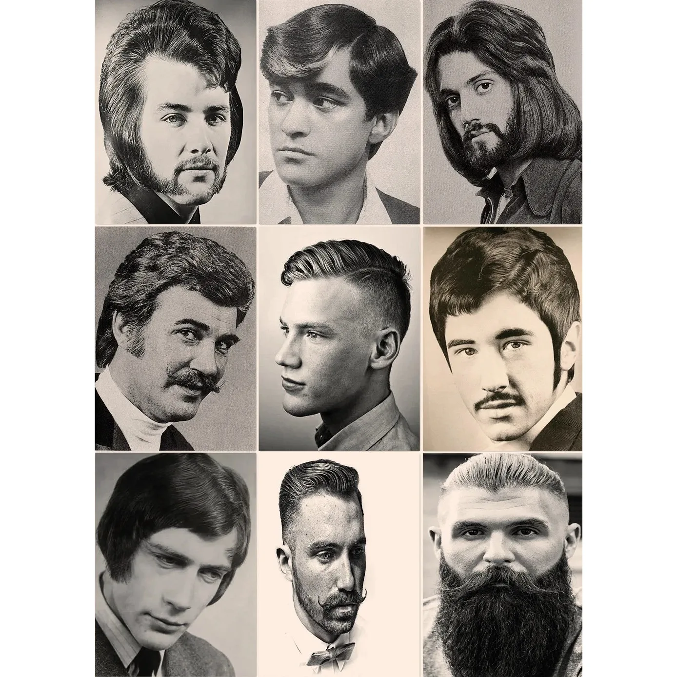 Póster de peinado nostálgico antiguo para hombres, pegatinas de decoración de pared de barbería Vintage, gráficos de pared de servicio de corte de pelo y afeitado