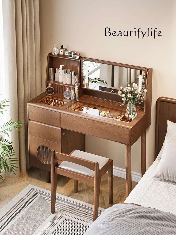 X40 Solid Wood Dresser Modern Simple Bedroom Makeup Table Small Makeup Table Light Luxury Makeup Cabinet