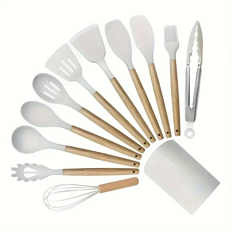 

12pcs Silicone Kitchen Utensil Set With Wooden Handles Non Stick Cooking Spoons Spatulas For Easy Meal Prep Perfect For Hallowee