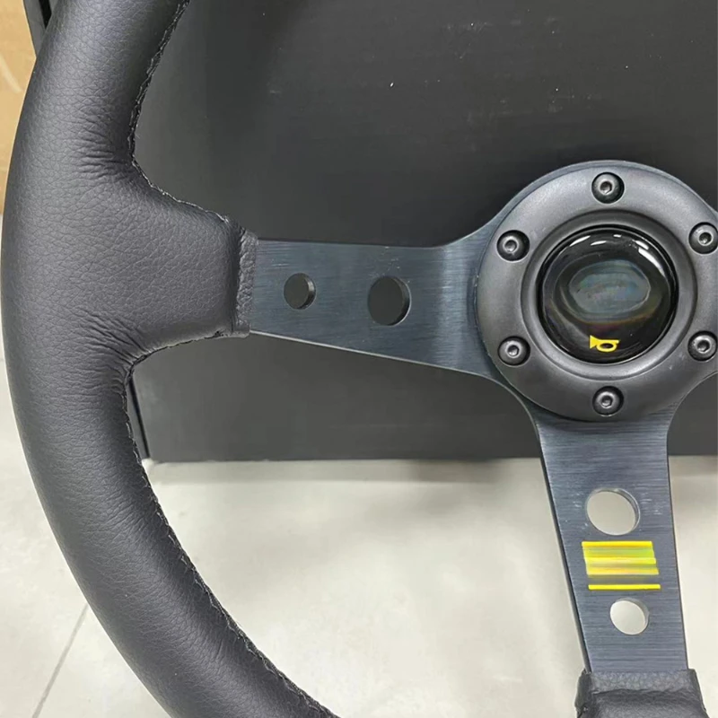 Universal 14 Inch Genuine Leather Concave Sport Racing Steering Wheel Customizable Auto Modified Accessory