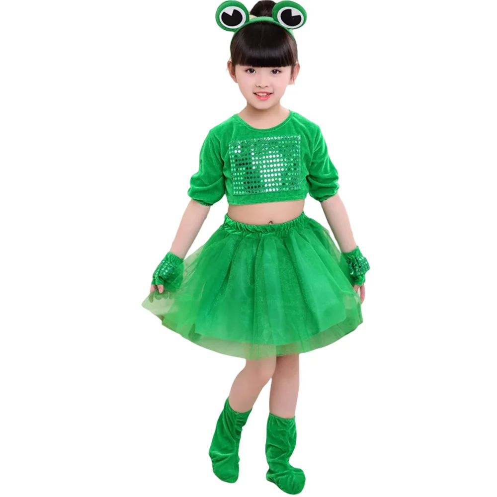 

Детский костюм маленькой лягушки, зеленая детская одежда с животными, сценическая одежда с блестками для мальчиков и девочек, юбка-пачка