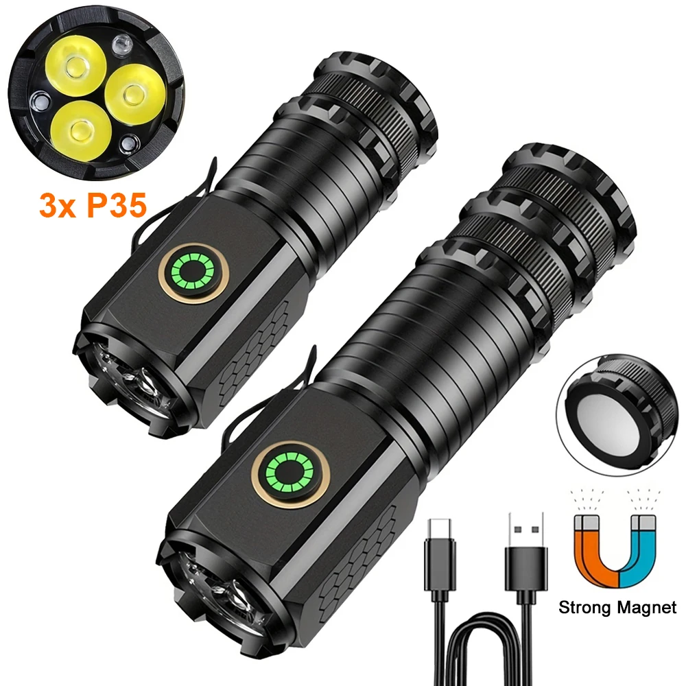 High Power Led Flashlights Type-C USB Rechargeable EDC Flashlight Portable Pocket Torch Light for Outdoor Hiking Camping Lantern