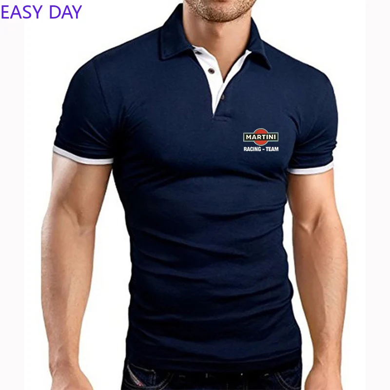 2024 Summer Men's Martini Racing Logo Printed Fashion Breathable Business Casual Solid Color Lapel Collar Comfortable Polo Shirt