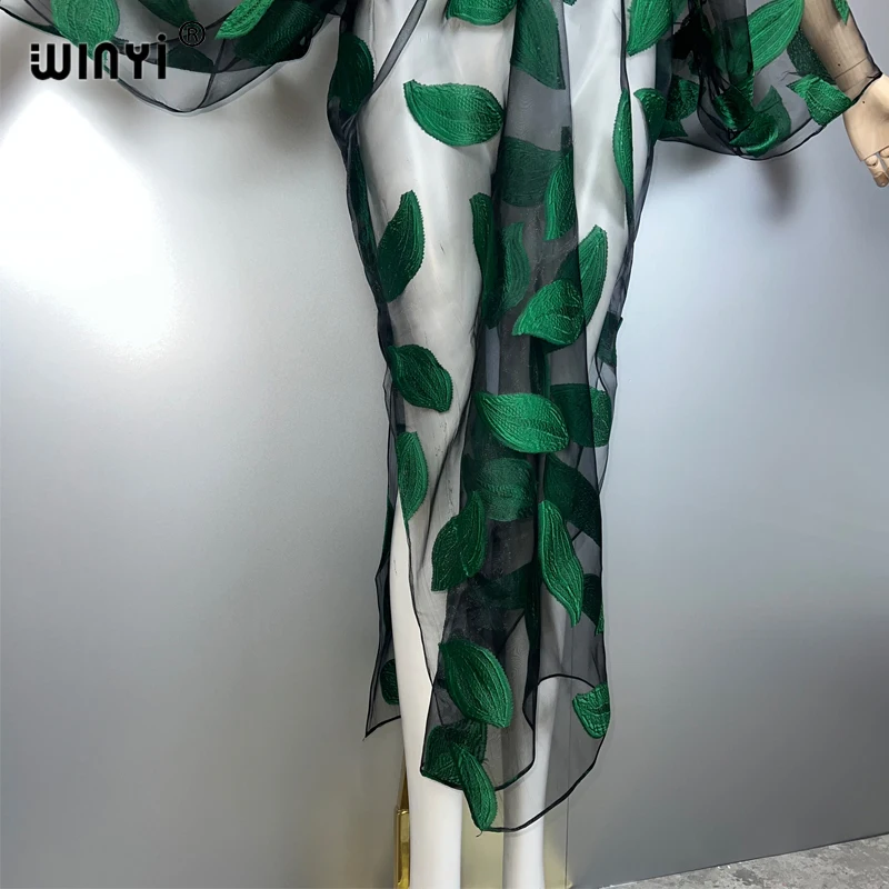 WINYI Sommer Hohe Gabel sexy Perspektive Kleid Boho Kleid Frauen Kaftan Böhmen Afrika Kaftan Strand Cover Up Dubai Abaya
