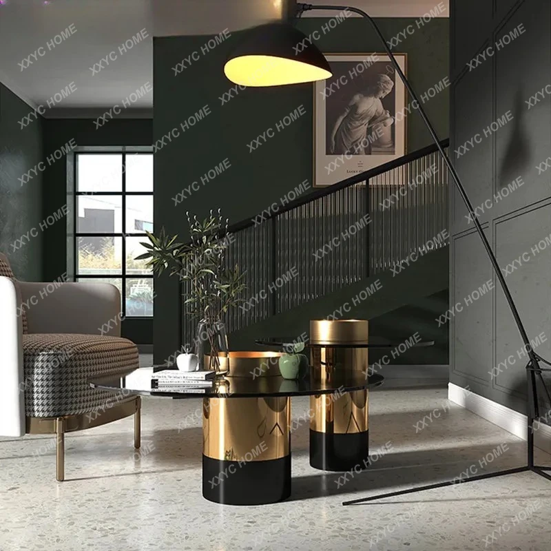 XX LXModern light luxury coffee table simple round tempered glass coffee table living room home side table