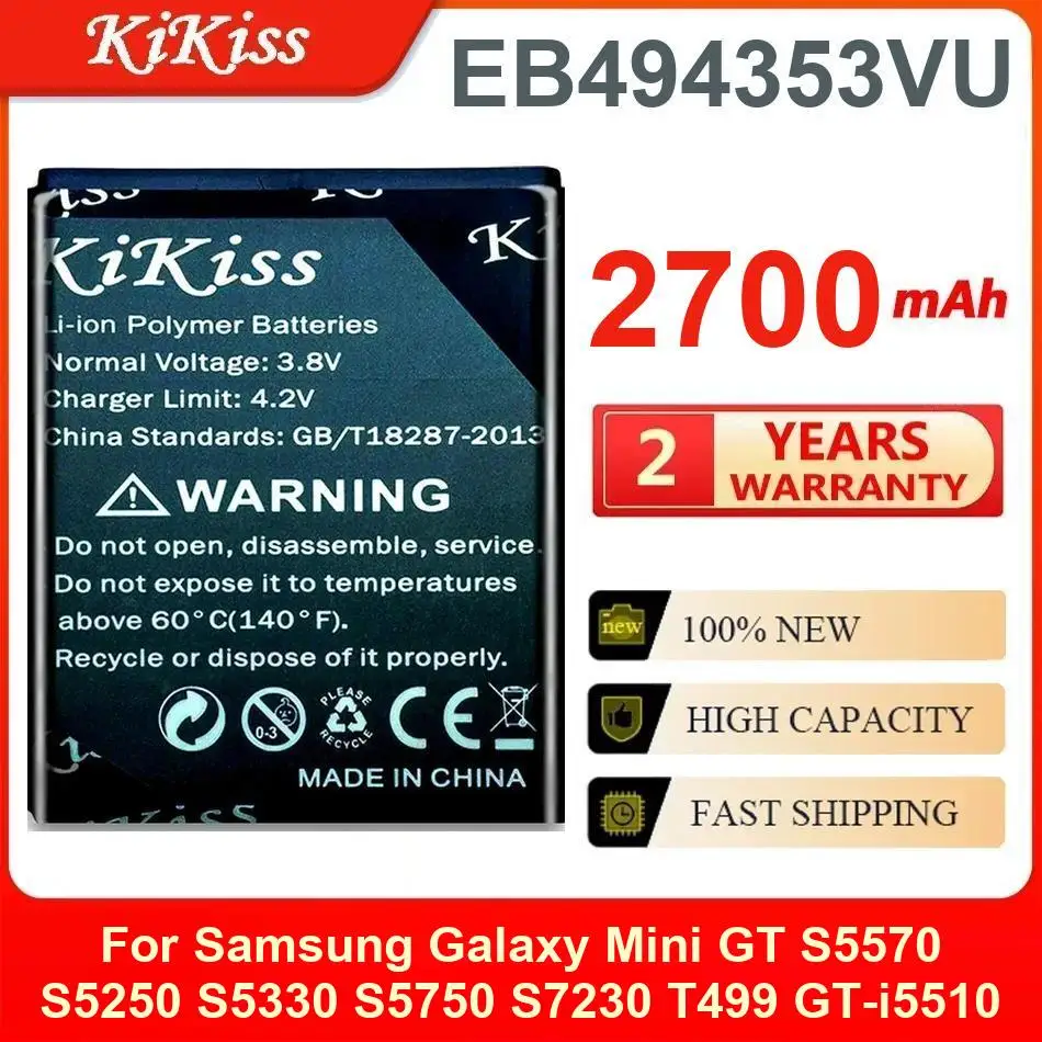 

2700 мАч Kikiss аккумулятор EB494353VU для Samsung Galaxy Mini GT S5570 S5250 S5330 S5750 S7230 T499 GT-I5510