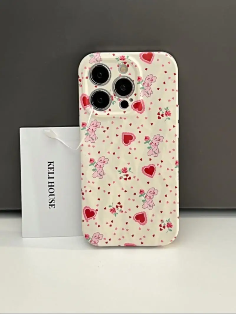 Splash red love rabbit Phone Cases for IPhone 11 12 13 14 Pro Max for IPhone Korean Vintage Phone Case Rose Fashion Gift New