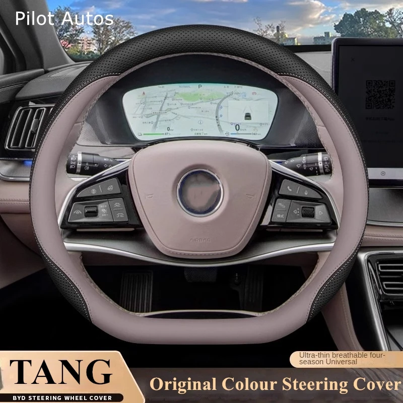 Original Colour For BYD TANG Car Steering Wheel Cover Interior Genuine Leather Breathe Nappa