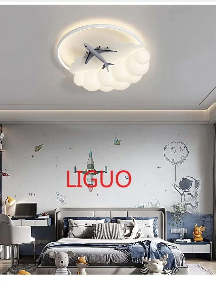 Lâmpada Nórdica Full Spectrum Aircraft para quarto de crianças, Luz do quarto do menino dos desenhos animados, Moderno e simples, Proteção para os olhos