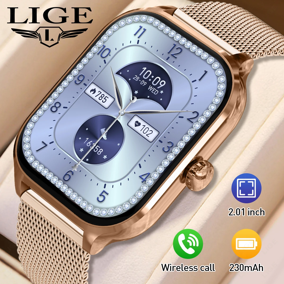 LIGE Fashion Women Smart Watch 2.01'' HD Screen Bluetooth Call Sports Fitness Calorie Tracker Heart Rate Men Smartwatch 2025 New