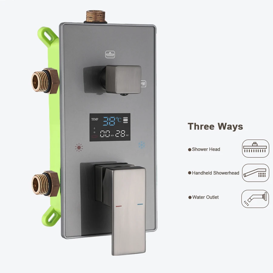Digitale wandgemonteerde douchemengkraan 2/3-weg zwart/chroom met display High Tech waterregeling voor bad en douche