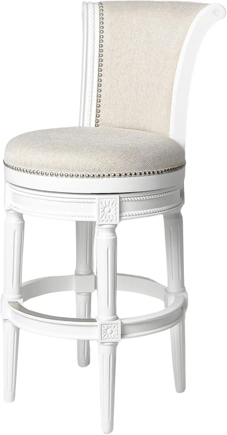 

P31 Inch Tall Bar Height Upholstered Barstool with Back in Alabaster White Finish with Cream Fabric Cushion Seat