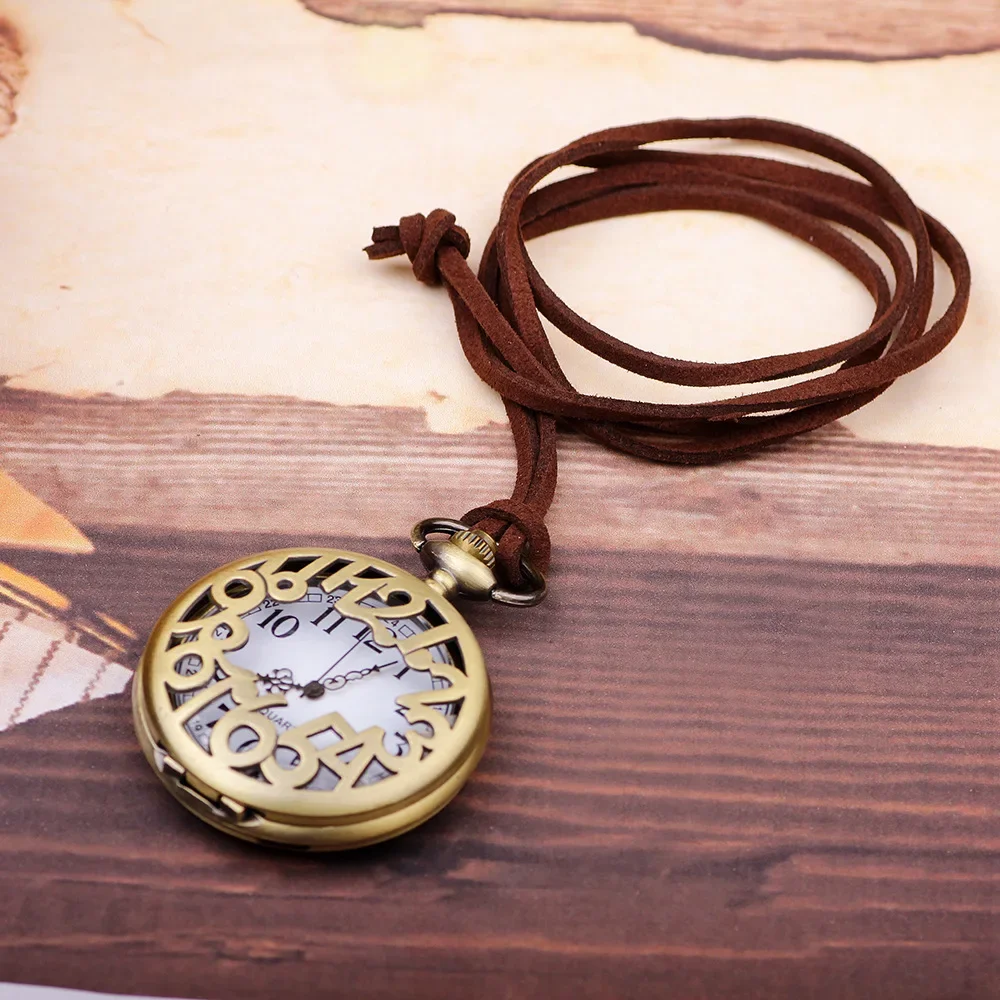 Hollow Digital Pocket Watch Retro Necklace Bronze Long Sweater Chain Men & Women Universal Necklace