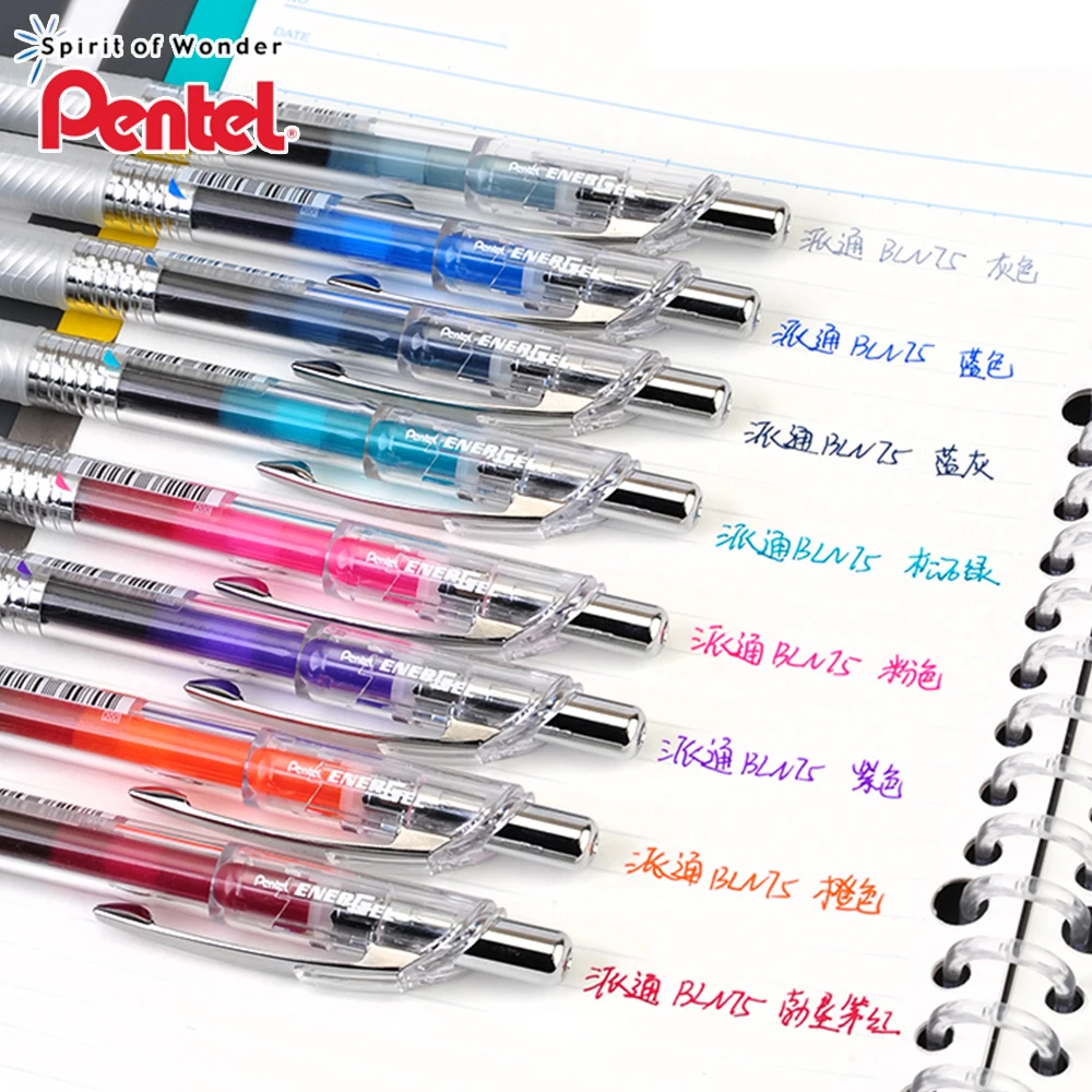1+5 Refill Japan Pentel Color Gel Pen BLN75TL Quick Drying EnerGel Infree Large Capacity 0.5mm School Office Stationery
