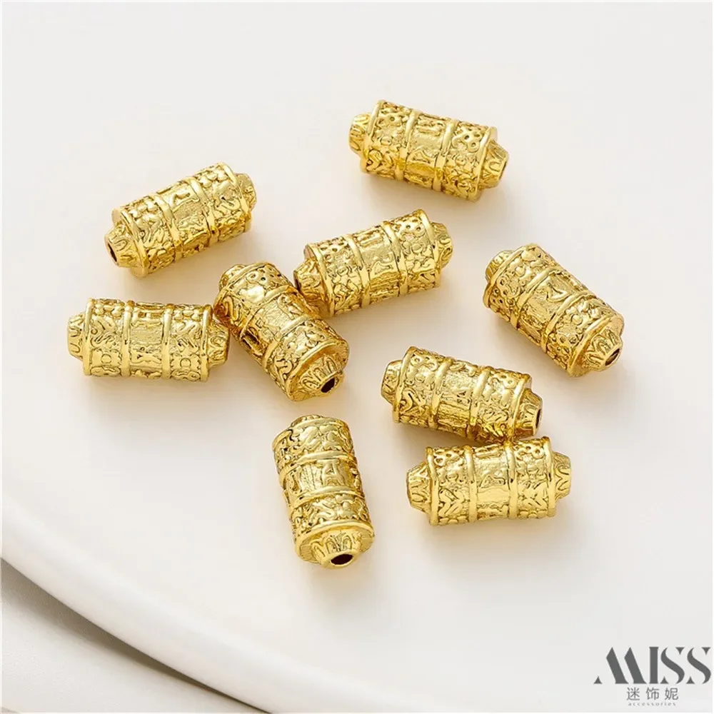 18K Matte Gold Sanskrit Six Character Mantra Bucket Bead DIY Loose Bead Handmade Bead Bracelet Necklace Accessories