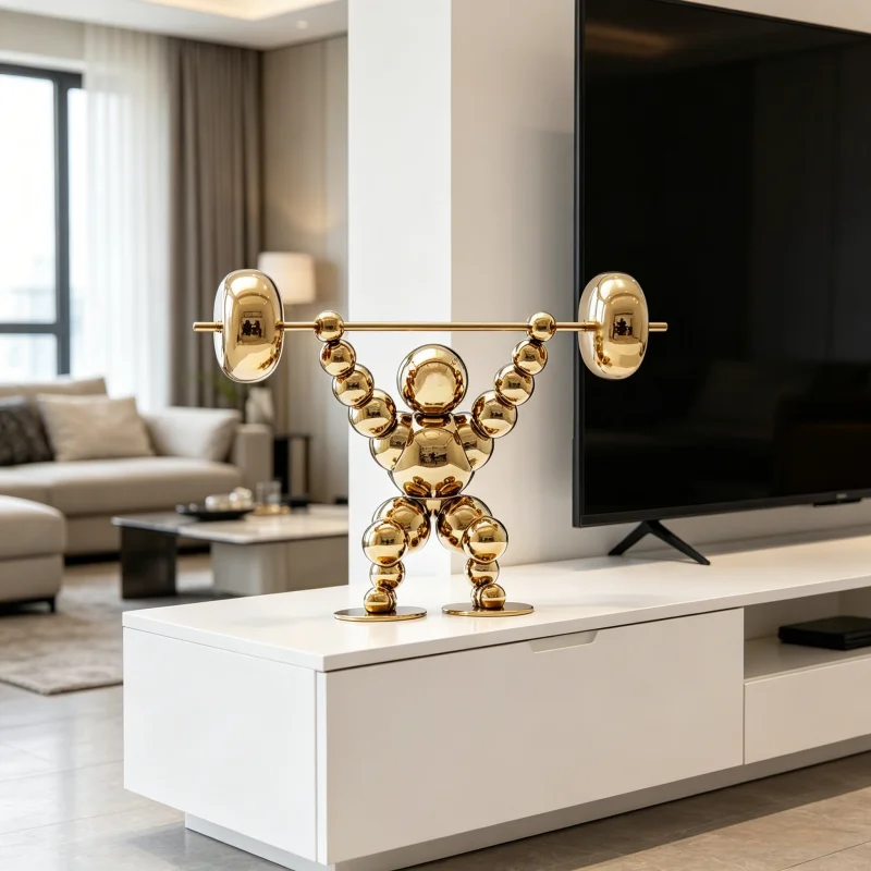 Modern Simple Stainless Steel Weightlifting Art Decoration for Hotel Lobby Hallway Porch Courtyard - Interior Decor Sculpture