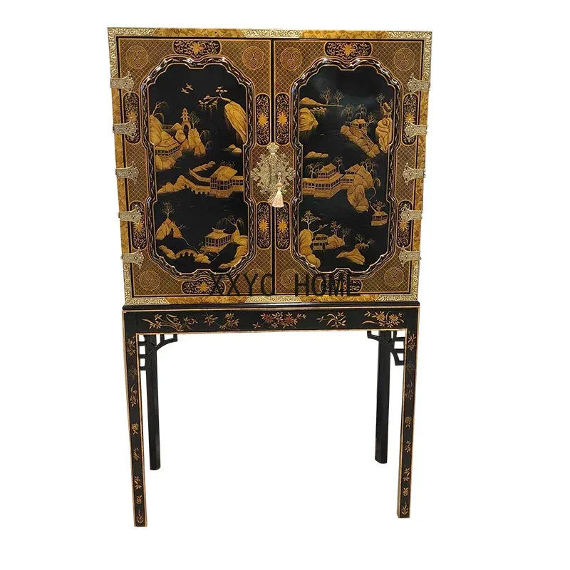 Solid Wood New Mahogany Solid Wood Jewelry Cabinet Hand-Painted Stacking Mid-Ancient Storage Rack