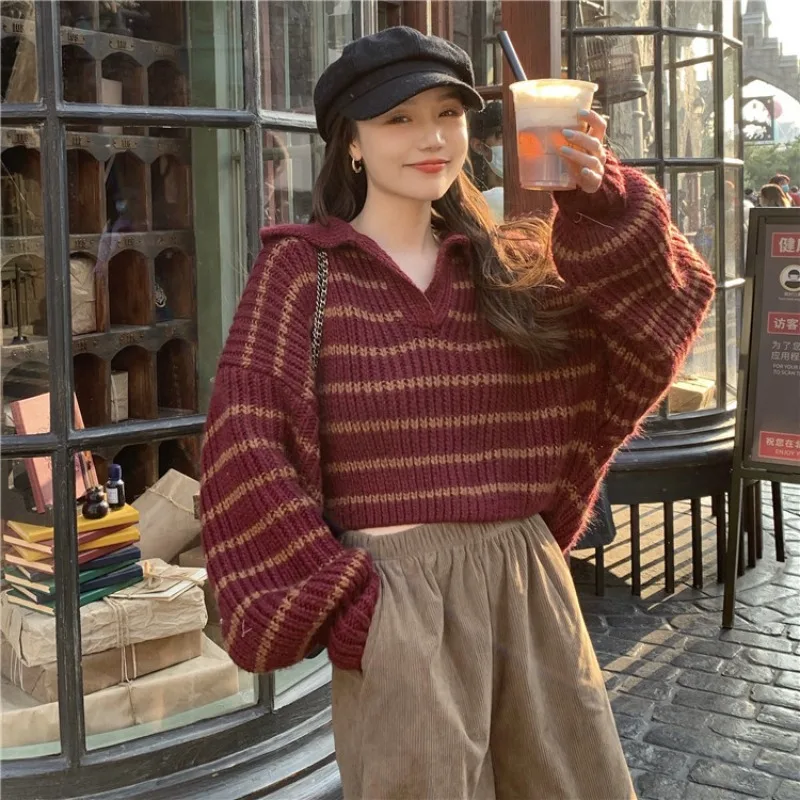 

2024 Striped Versatile Roll-Neck Sweater Women'S Spring And Autumn New Korean Version Looks Thin Wearing A Small Short Knit Swea