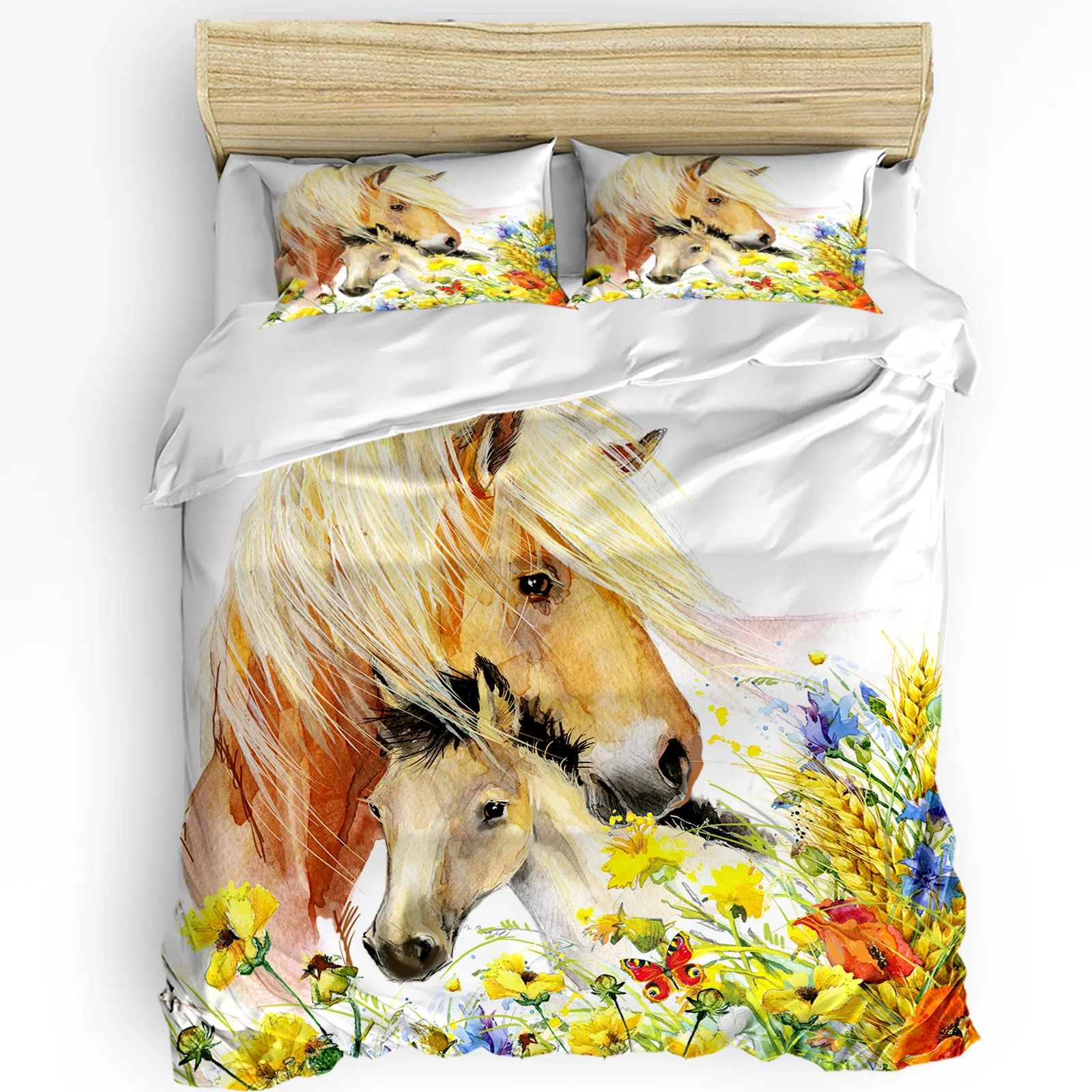 

Color Animal Horse Watercolor Flowers Bedding Set 3pcs Duvet Cover Pillowcase Kids Adult Quilt Cover Double Bed Set Home Textile