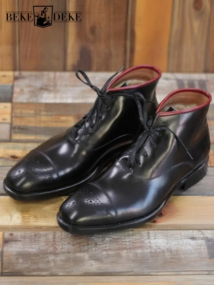 

Business Casual Style Cowhide Pointed Toe Ankle Boots Solid Color Genuine Leather Lace-Up Platform Male Height Increase Footwear