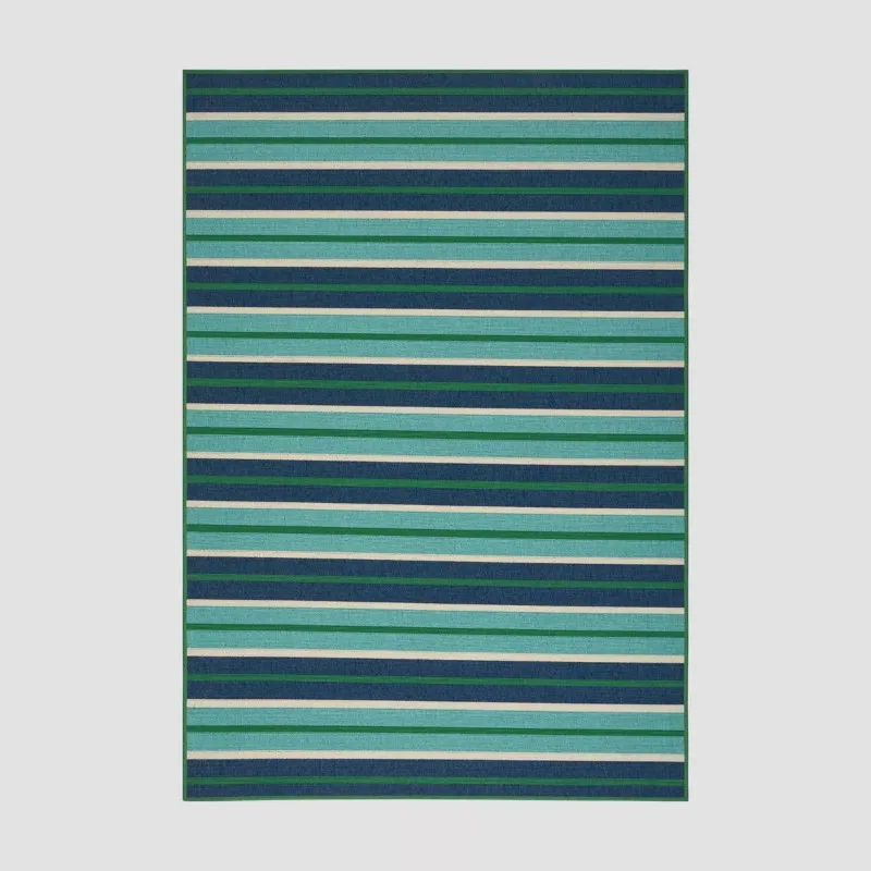 

US 5' x 8' Ellis Geometric Outdoor Rug Blue/Green Constructed With High Quality Polypropylene Stain and Fade Resistant Striped