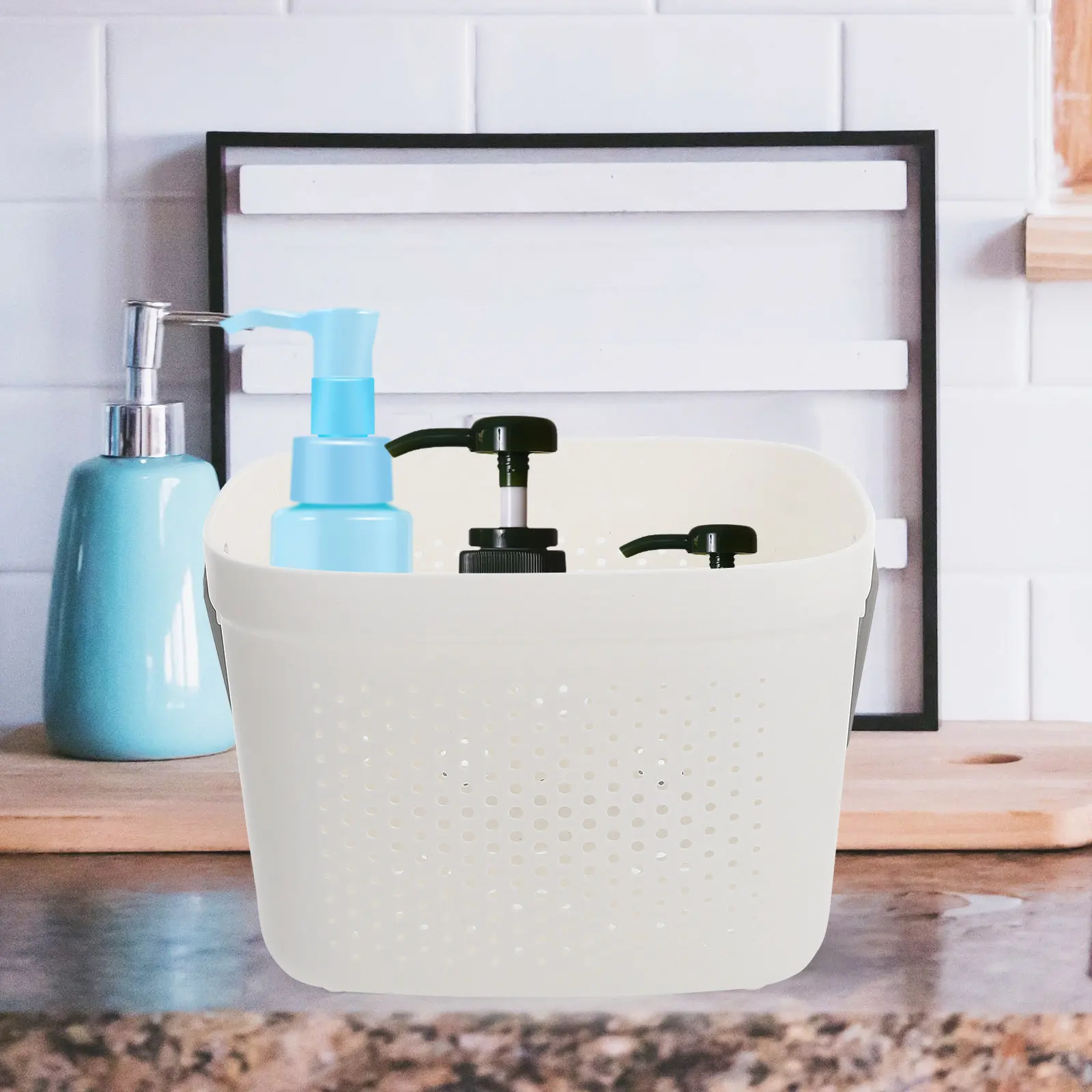 

Handheld Shower Basket Portable Bathroom Storage Basket with Ergonomic Handle for Toiletries Towels Soap in Bath Kitchen Dorm